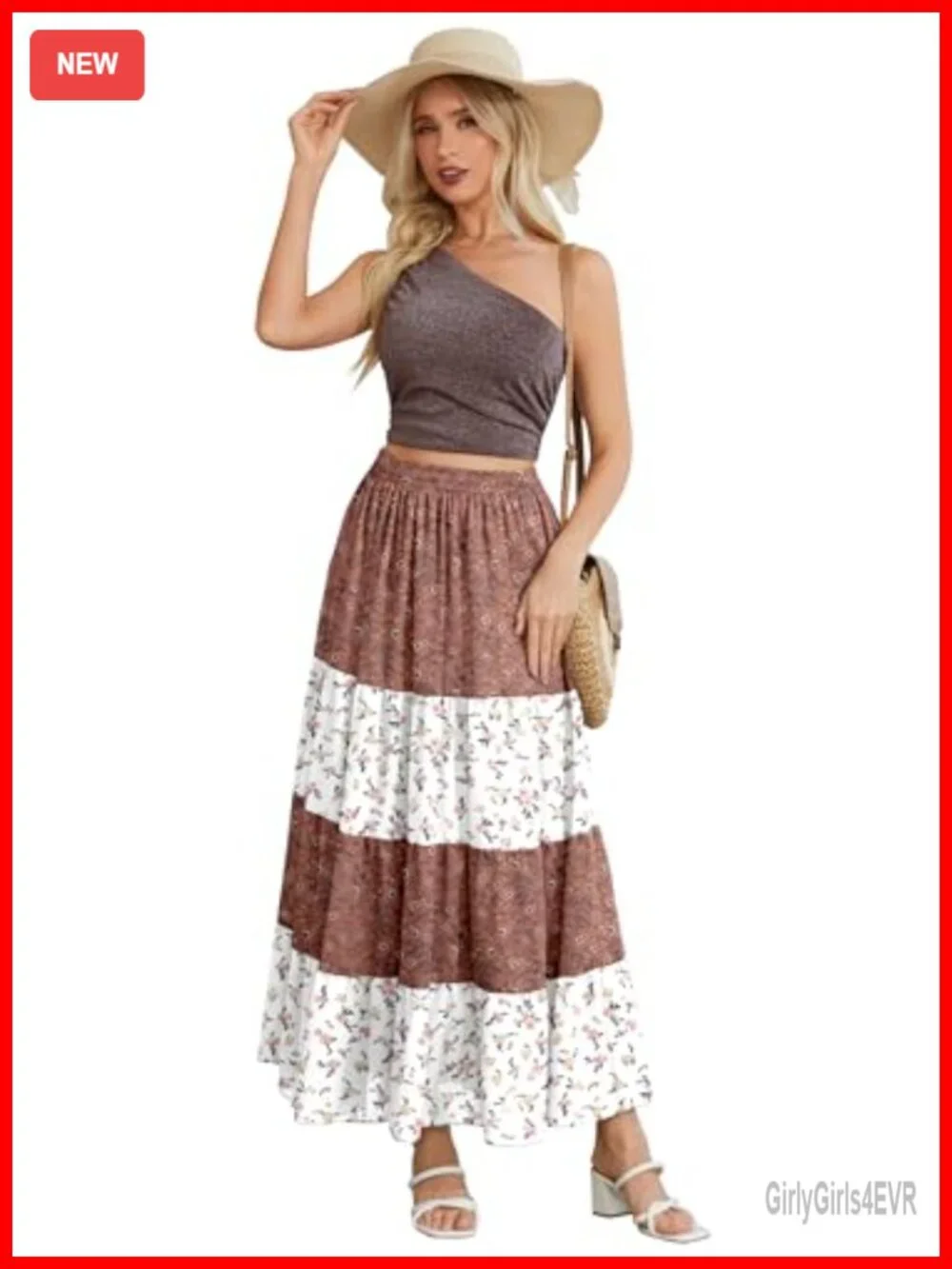 Women's Floral Maxi Skirt Chiffon Patchwork Boho Long A-Line